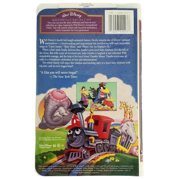 New Disney's Dumbo VHS Movie Masterpiece Collection Circus Elephant Family Kids - Picture 2 of 4